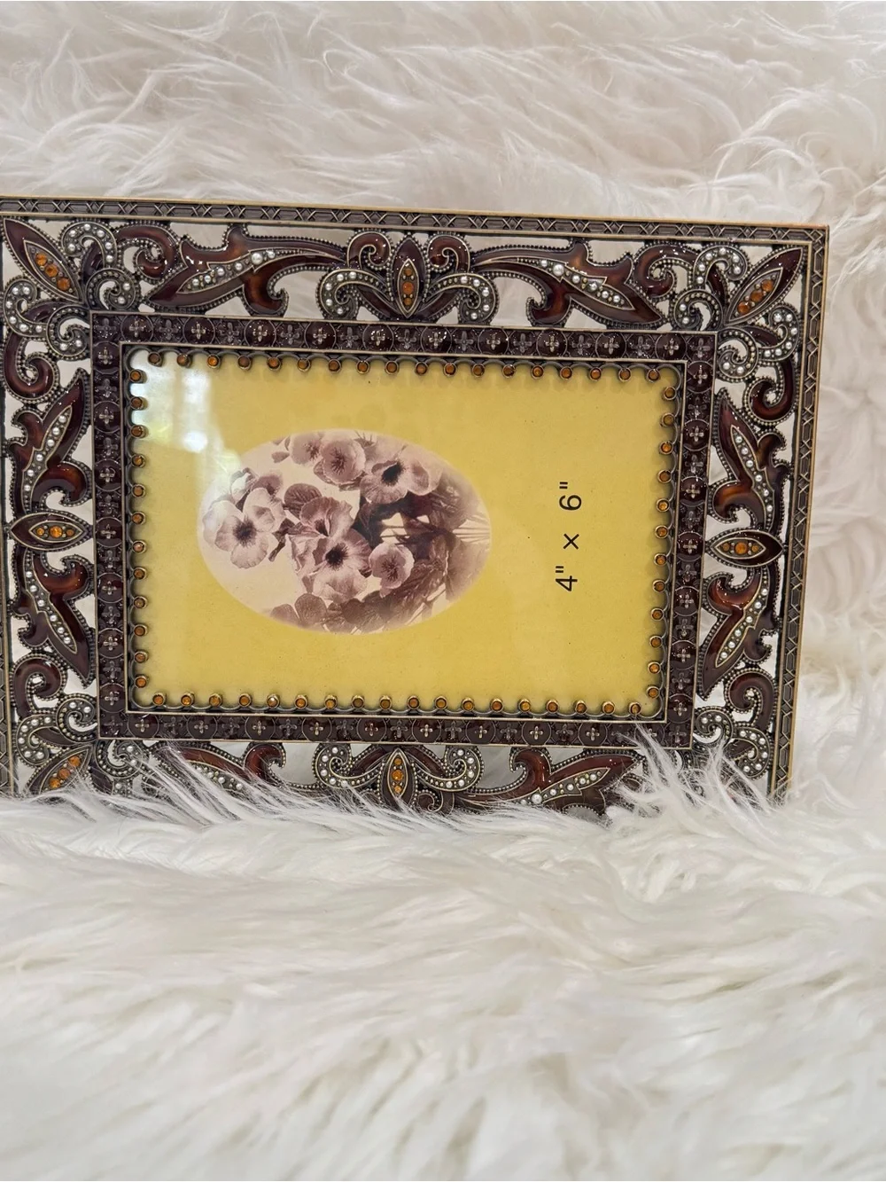 Ornate Brown and Silver Decorative 4x6 Picture Frame